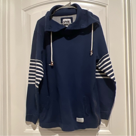 SPMK Space Monkeys Blue Stripped Long Sleeve Hoodie High Neck Sweatshirt Men’s L - Picture 7 of 10